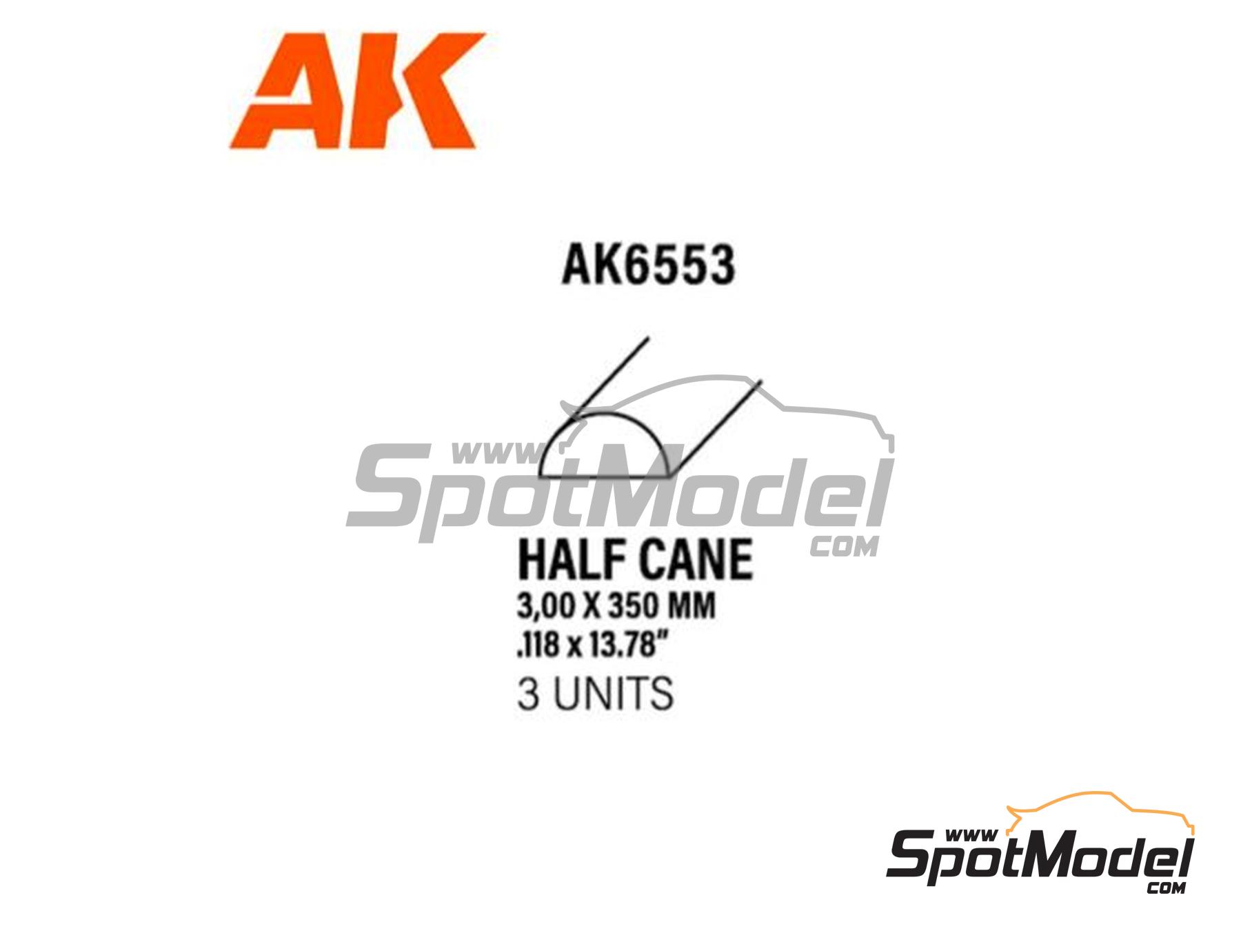 AK Interactive AK6553 Plasticard Half Cane Solid Rods 3 00 Mm 3